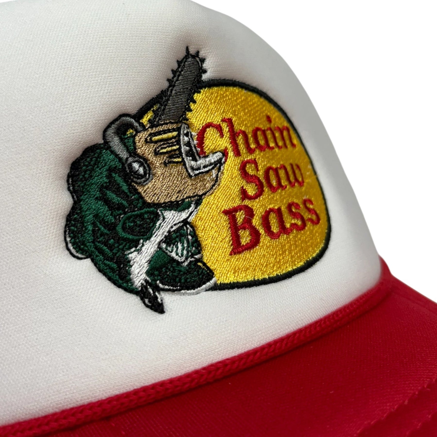 Cap with a 'Chain Saw Bass' logo on a white background